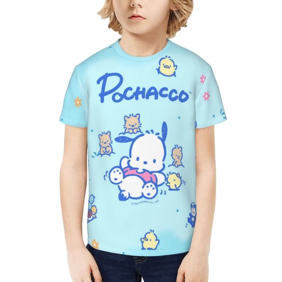 Sanrio Pochacco Kids T-Shirt 3d Printed Graphic T-Shirts Boys And Girls Short Sleeve Shirts For Youth Kids X-Large