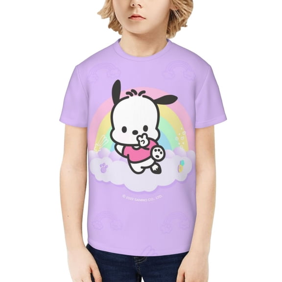 Sanrio Pochacco Kids T-Shirt 3d Printed Graphic T-Shirts Boys And Girls Short Sleeve Shirts For Youth Kids X-Large