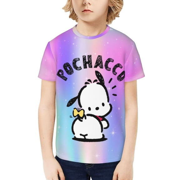 Sanrio Pochacco Kids T-Shirt 3d Printed Graphic T-Shirts Boys And Girls Short Sleeve Shirts For Youth Kids X-Small