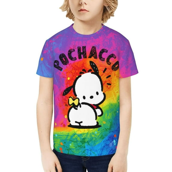 Sanrio Pochacco Kids T-Shirt 3d Printed Graphic T-Shirts Boys And Girls Short Sleeve Shirts For Youth Kids X-Small