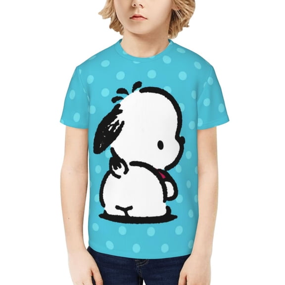 Sanrio Pochacco Kids T-Shirt 3d Printed Graphic T-Shirts Boys And Girls Short Sleeve Shirts For Youth Kids X-Small