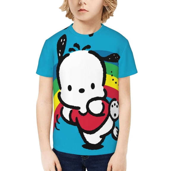 Sanrio Pochacco Kids T-Shirt 3d Printed Graphic T-Shirts Boys And Girls Short Sleeve Shirts For Youth Kids X-Small