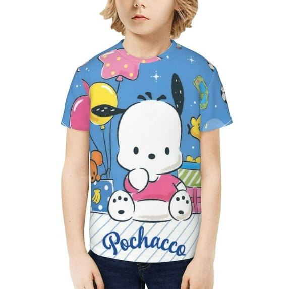 Sanrio Pochacco Kids T-Shirt 3d Printed Graphic T-Shirts Boys And Girls Short Sleeve Shirts For Youth Kids X-Small