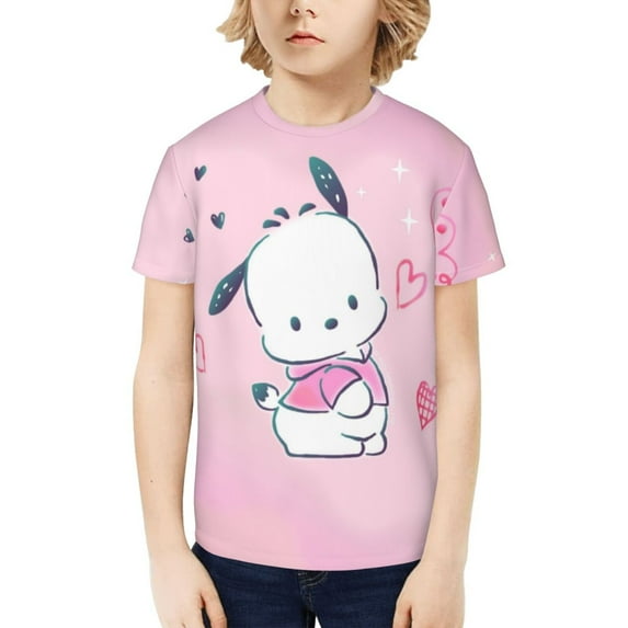 Sanrio Pochacco Kids T-Shirt 3d Printed Graphic T-Shirts Boys And Girls Short Sleeve Shirts For Youth Kids X-Small