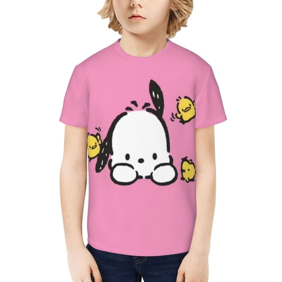 Sanrio Pochacco Kids T-Shirt 3d Printed Graphic T-Shirts Boys And Girls Short Sleeve Shirts For Youth Kids X-Small
