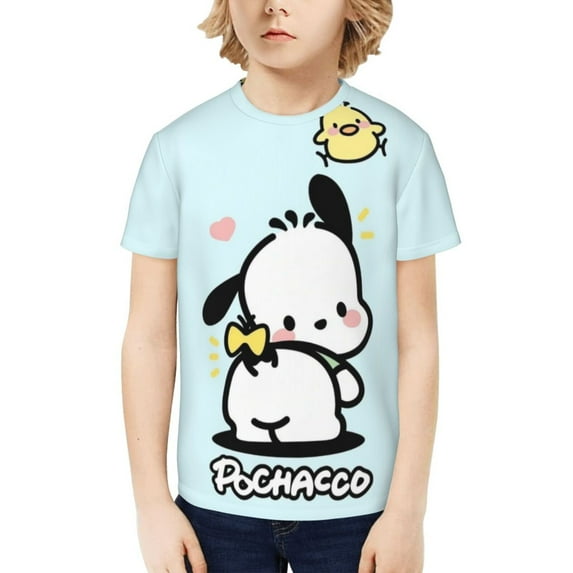 Sanrio Pochacco Kids T-Shirt 3d Printed Graphic T-Shirts Boys And Girls Short Sleeve Shirts For Youth Kids X-Small