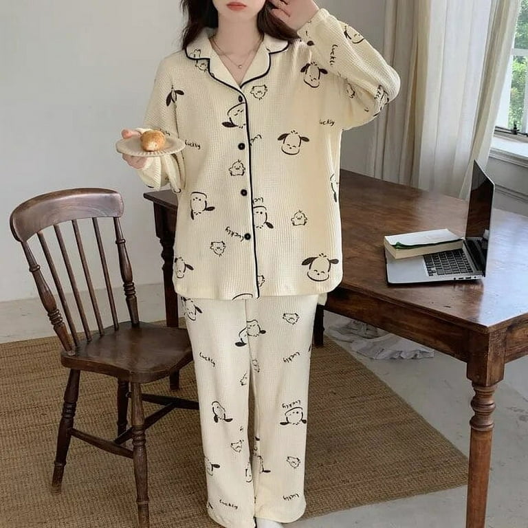 Sanrio Pochacco Women‘s Pajamas Cute Sleeping Clothes Womens Sleep Tops  Cotton Sleepwear Pijama Sets Pyajamas Femme Leisurewear