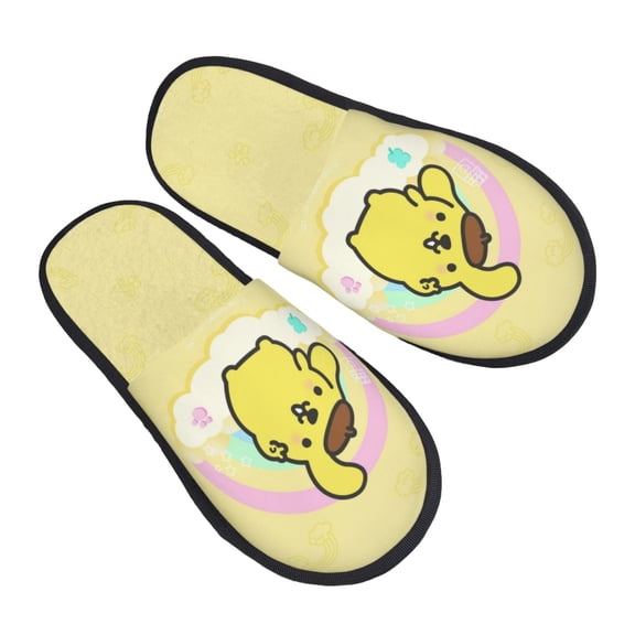 Sanrio Pompompurin Furry Slippers For Men Women Fuzzy House Slippers Winter Anti-Slip Indoor And Outdoor Slip On Shoes Medium
