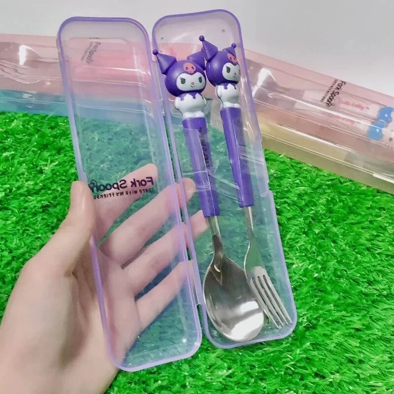 Sanrio Pompompurin Kawaii Fork & Spoon Set Hello Kitty Cartoon Stainless Steel Tableware