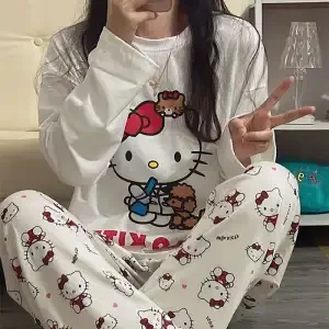 Sanrio Popular Pajamas Lady Set Kawaii Cartoon School Pyjamas Autumn Long Sleeves Pant Nightwear Casual Home Clothes