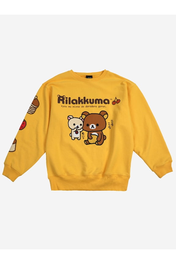 Sanrio Rilakkuma & Korilakkuma Puff Print Unisex Adult Yellow Crew Neck Sweatshirt