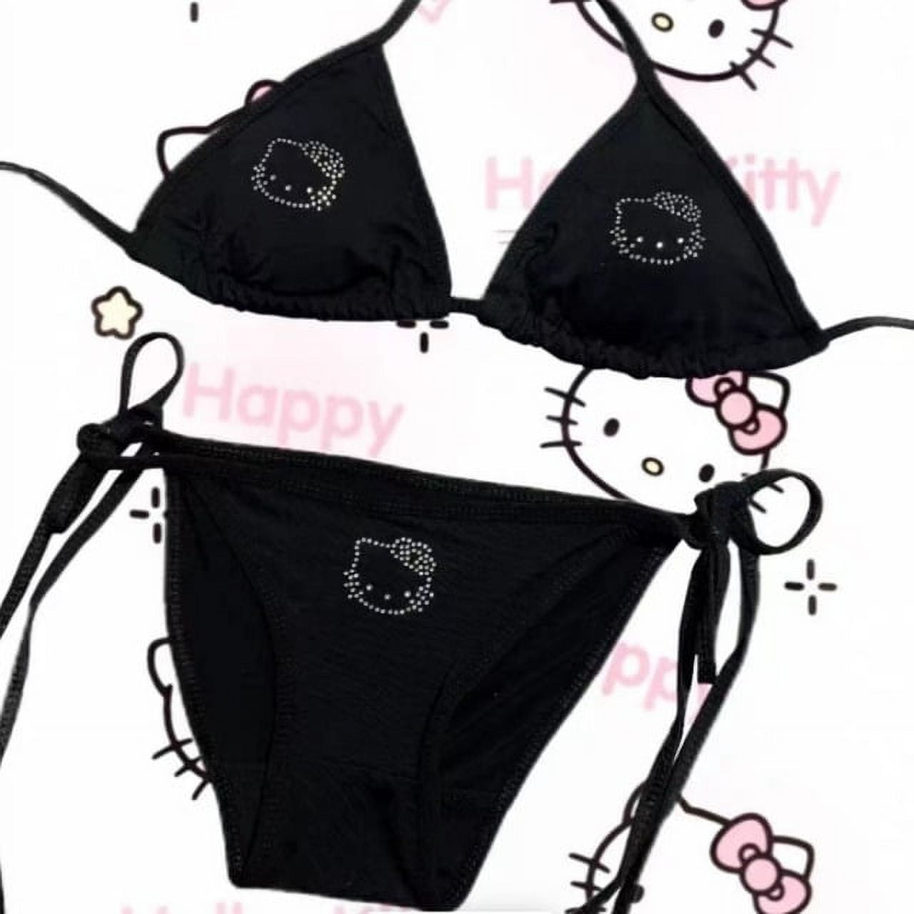 Sanrio Sexy Hello Kitty Triangle Cup Bikini Dopamine Hanging Neck Underwear Set Kawaii Swimwear 9967