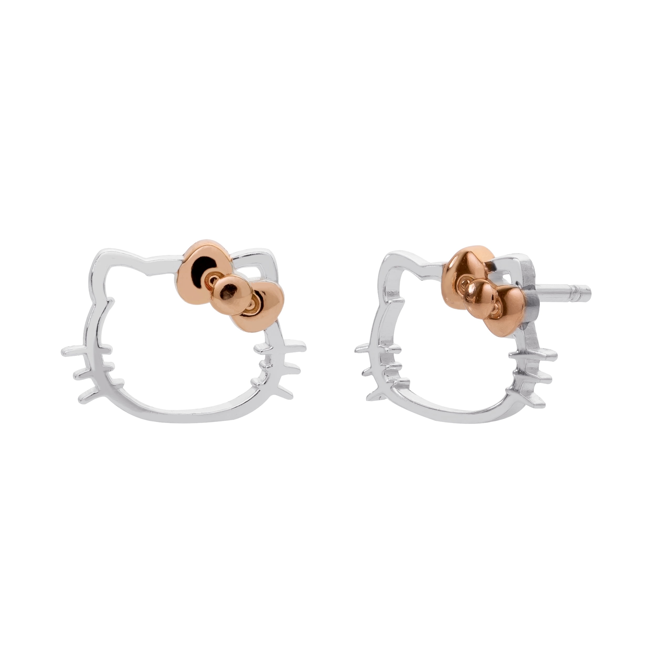 Sanrio Stud Rose Gold Plated, Hello Kitty Earrings, Sterling Silver, Gift Box, (025''), HK925