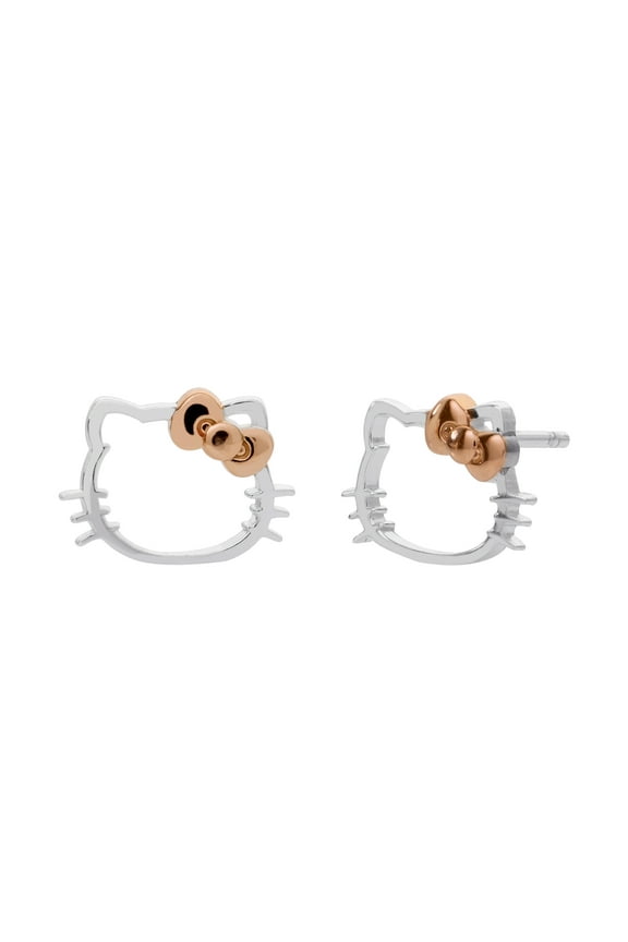 Stud Rose Gold Plated, Hello Kitty Earrings, Sterling Silver, Gift Box, (025''), HK925