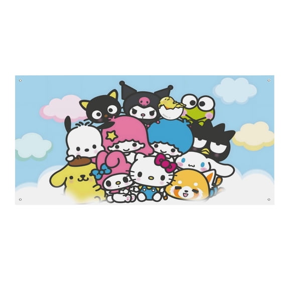 Sanrio-Theme Backdrops Banner Birthday Party Decor Supplies Personalized Party Backdrop Decoration,5x3ft150x90cm
