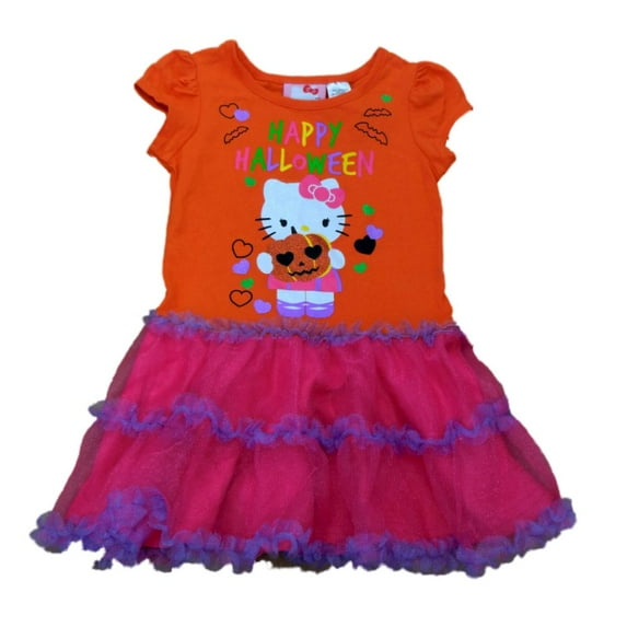 Sanrio Toddler Girls Ruffled Orange Tulle Hello Kitty Happy Halloween Dress 2T