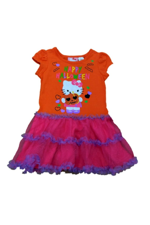 Sanrio Toddler Girls Ruffled Orange Tulle Hello Kitty Happy Halloween Dress 2T