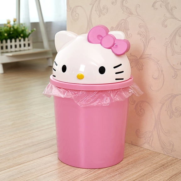 Sanrio Trash Can Kawaii Hello Kitty Cartoon Household Flip Trash Can Living Room Bedroom Bathroom Desktop Storage Bucket