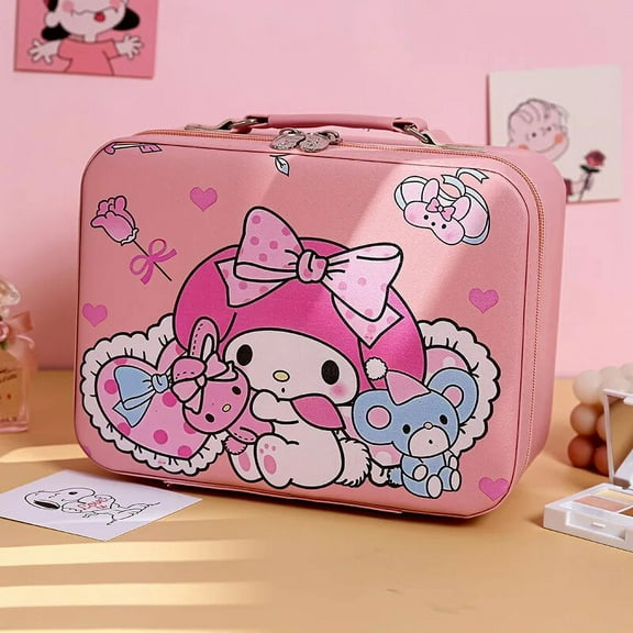 Sanrio Waterproof PU Leather Cosmetic Bag For Women Kawaii Hello Kitty My Melody Travel Toiletries Organizer Storage Makeup Up