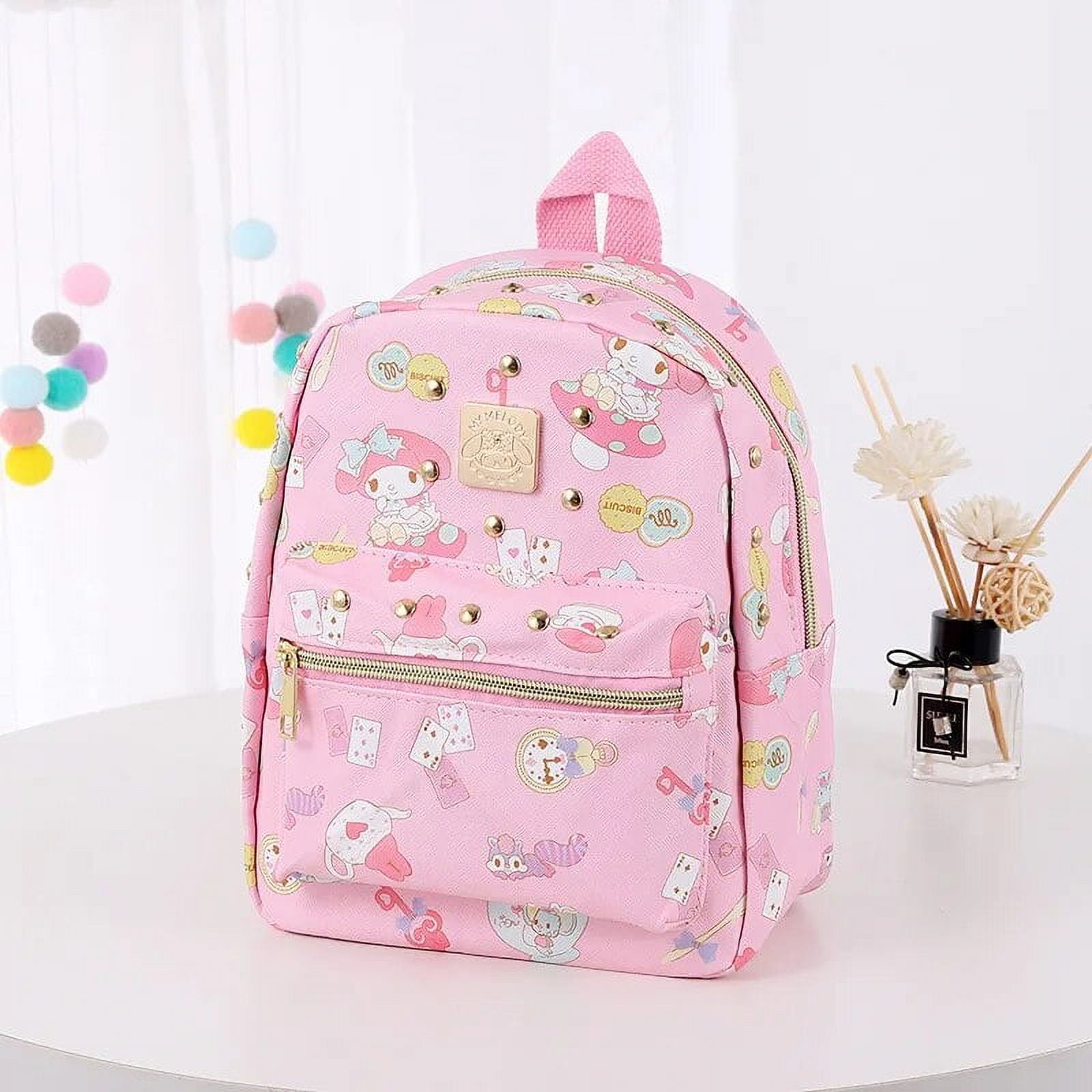 Sanrio Women Pink Backpacks PU Leather School Bag Kawaii MyMelody Hello