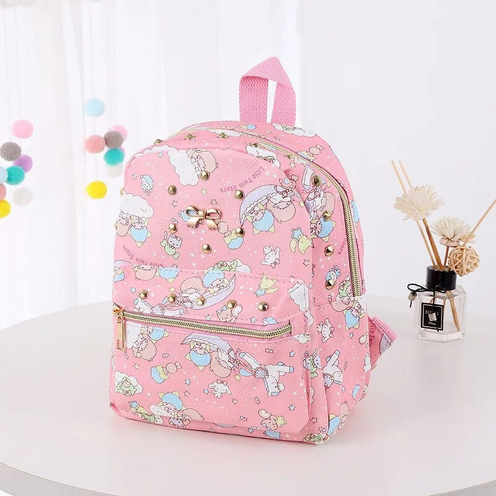 Sanrio Women Pink Backpacks PU Leather School Bag Kawaii MyMelody Hello