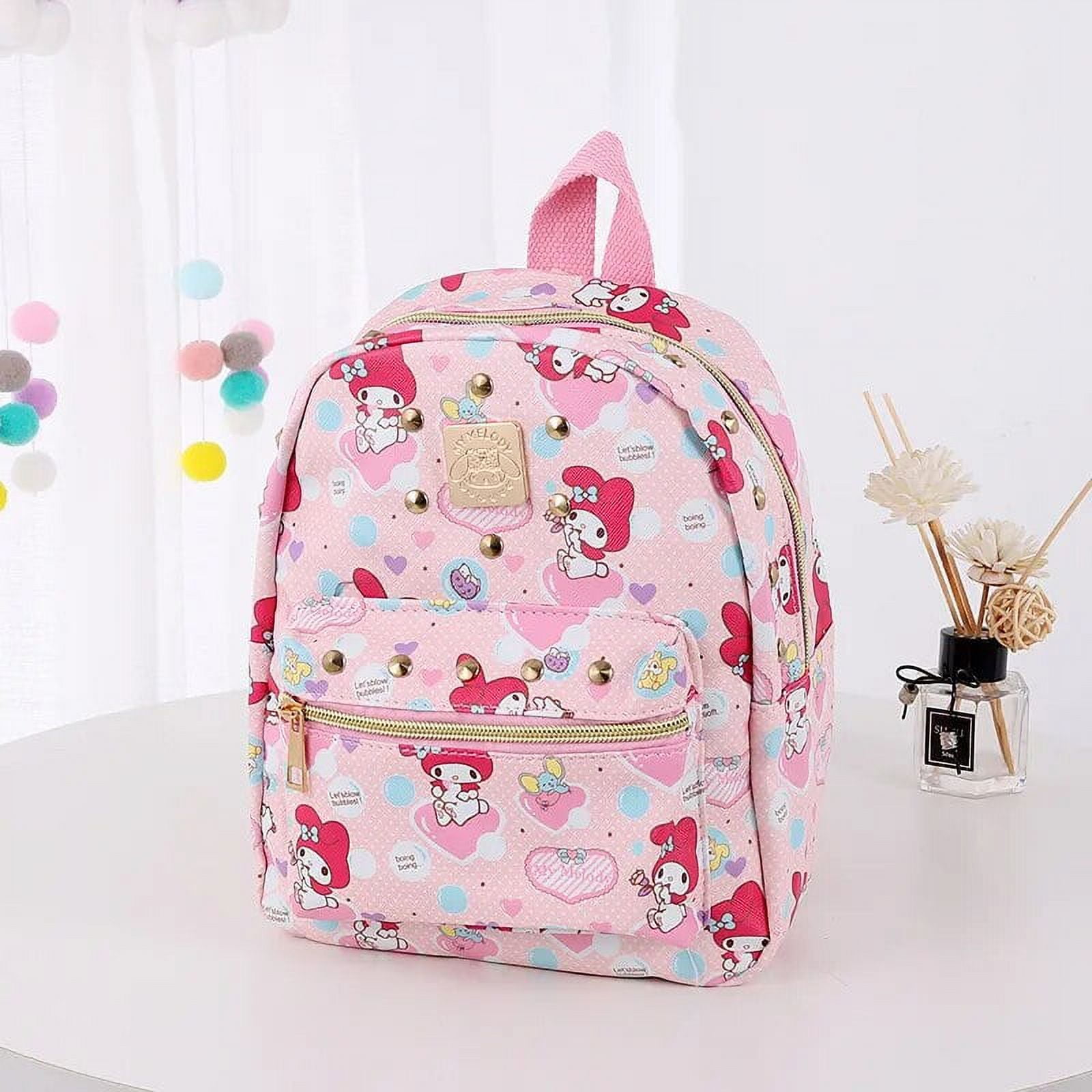 Sanrio Women Pink Backpacks PU Leather School Bag Kawaii MyMelody Hello