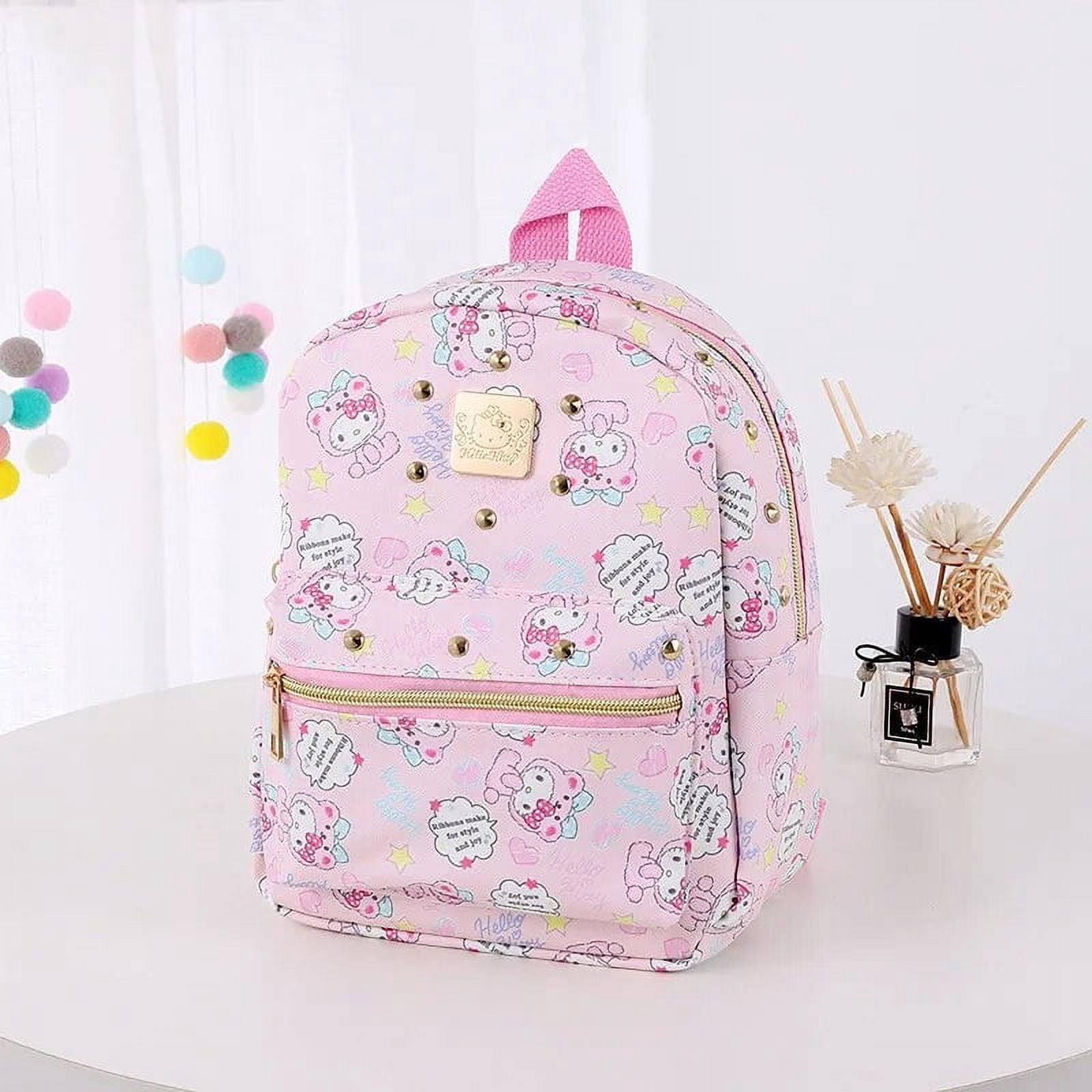 Sanrio Women Pink Backpacks PU Leather School Bag Kawaii MyMelody Hello