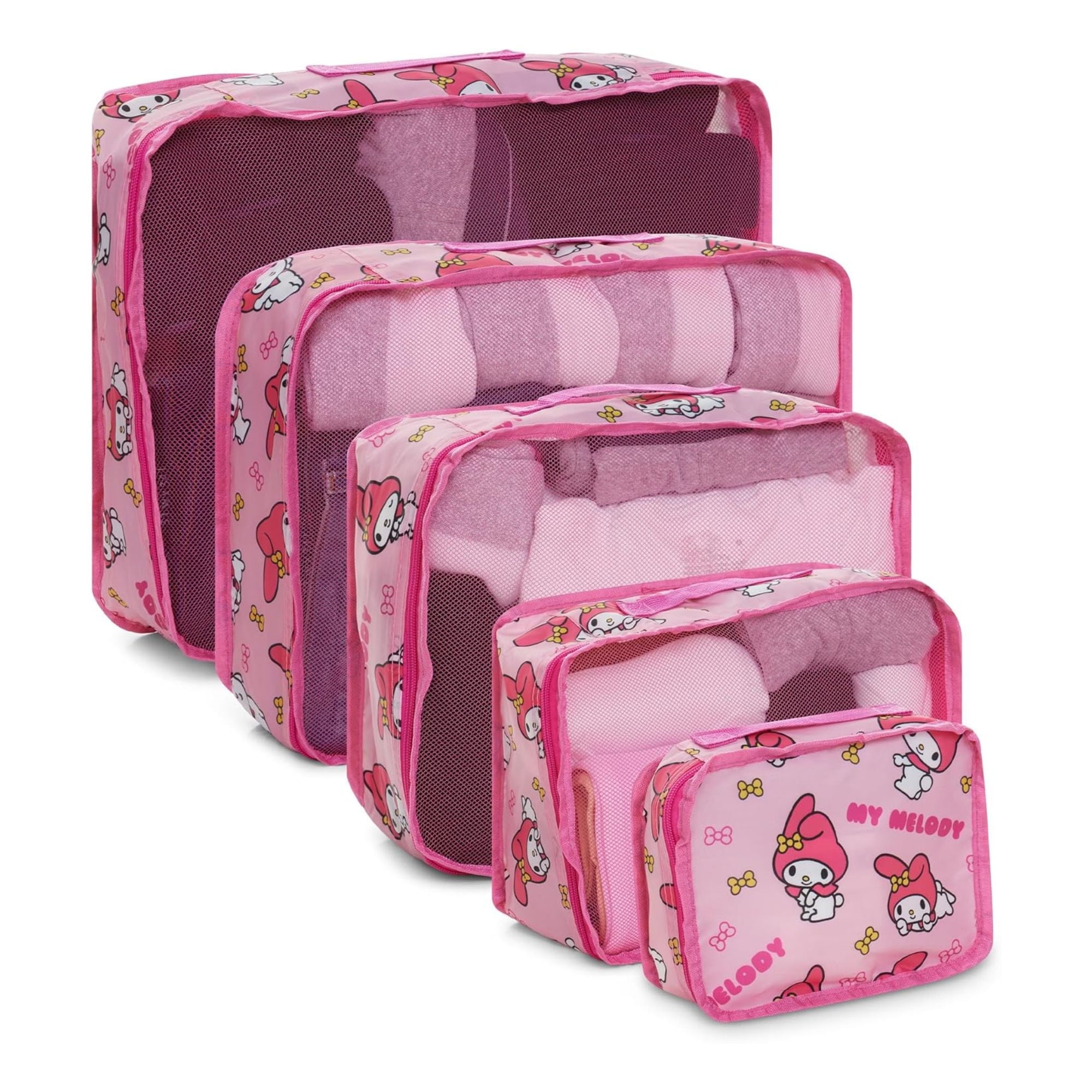 Sanrio Women’s Hello Kitty My Melody Packing Cubes, 5 Piece Set Travel Organizer for Kids and Adult Pink