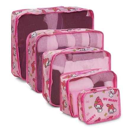 Sanrio Women’s Hello Kitty My Melody Packing Cubes, 5 Piece Set Travel Organizer for Kids