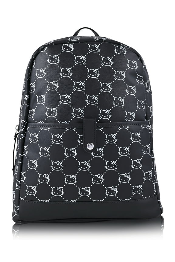 Women's PU Mini Hello Kitty Pattern Backpack - Black