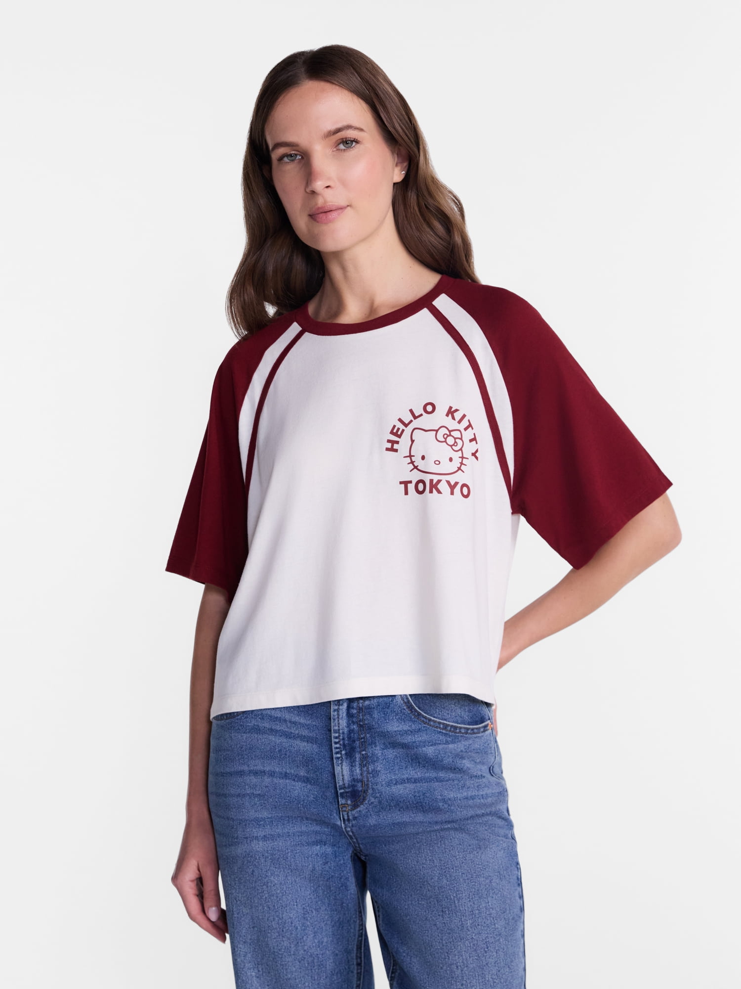 Hello Kitty and Friends Women’s Graphic Skimmer Raglan Tee with Short Sleeves, Sizes XXS-XXL