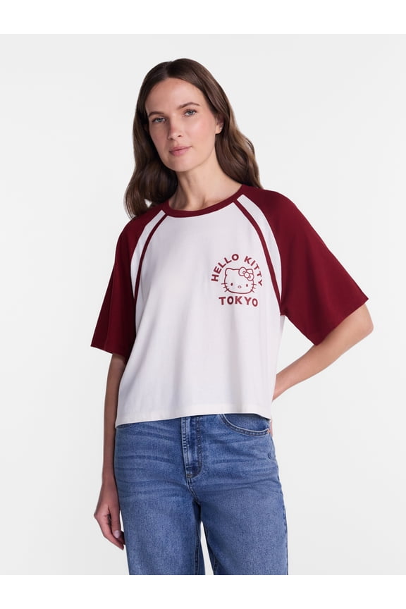 Hello Kitty and Friends Women’s Graphic Skimmer Raglan Tee with Short Sleeves, Sizes XXS-XXL