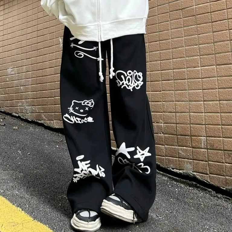 Sanrio Y 2k Gothic Hello Kitty Print Casual Pants Female