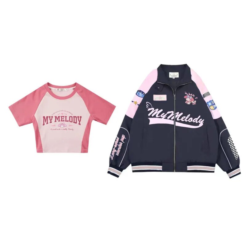 Sanrio Y2k Cinnamoroll Racer Jacket Kawaii Biker Jacket Pants Punching