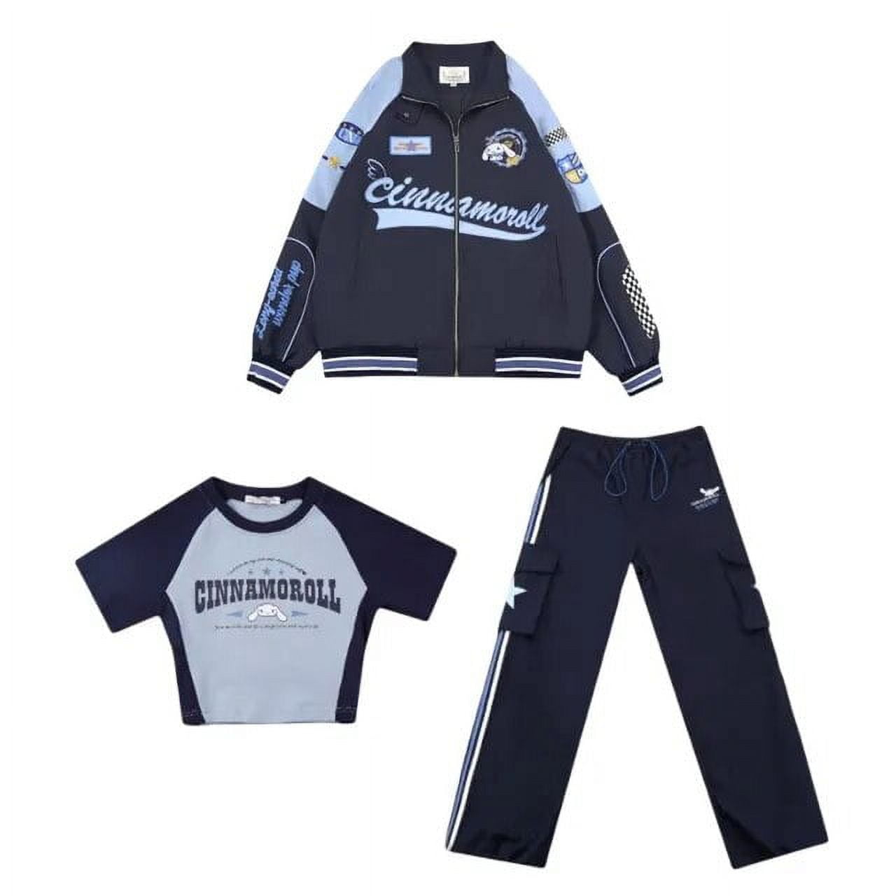 Sanrio Y2k Cinnamoroll Racer Jacket Kawaii Biker Jacket Pants Punching