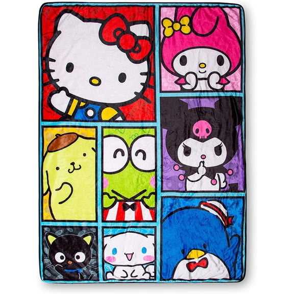 Sanrio  and Friends Oversized Sherpa Fleece Throw Blanket | Plush Soft Cover for Sofa, Bed | 54 x 72 Inches