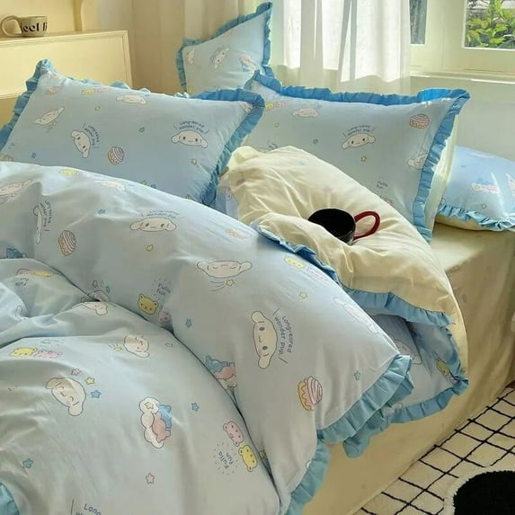 Sanrio anime cartoon Kuromi pure cotton four-piece set with high-looking girly heart simple three-piece set kawaii bedding gift