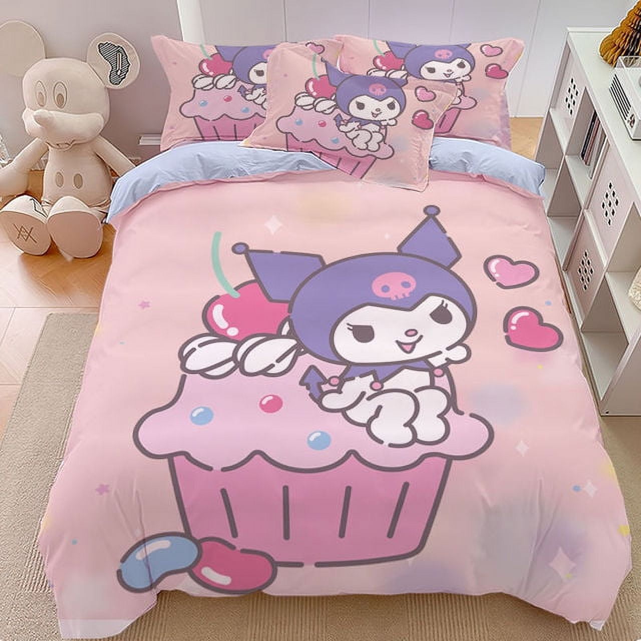 Sanrio cartoon cinnamon roll fourpiece set cute Kuromi Melody bed sheet children‘s personality