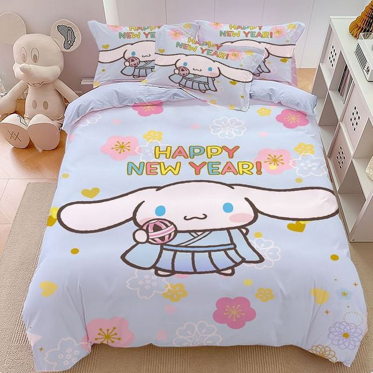 Sanrio cartoon cinnamon roll fourpiece set cute Kuromi Melody bed sheet children‘s personality