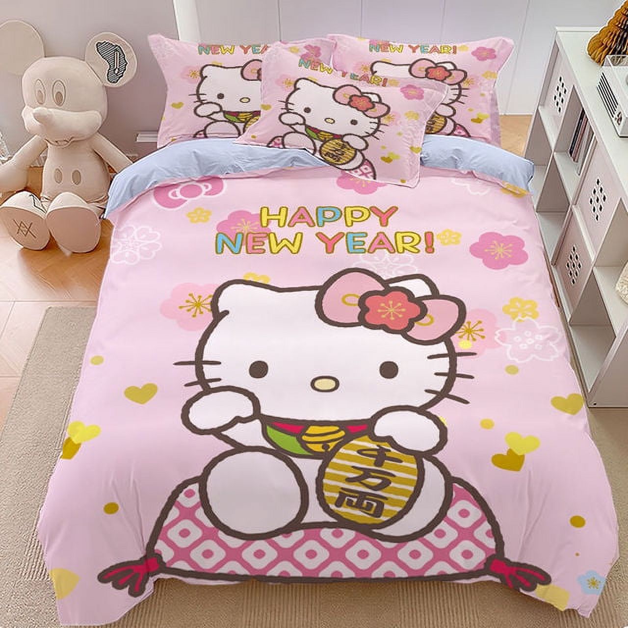 Sanrio cartoon cinnamon roll fourpiece set cute Kuromi Melody bed sheet children‘s personality