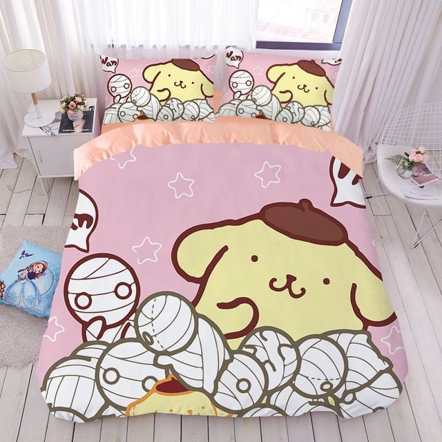 Sanrio cartoon pompompurin cotton four-piece set children‘s cute bed ...