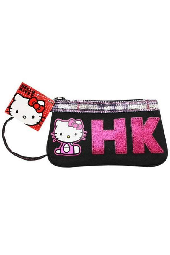 's Hello Kitty Black and Pink Sparkly Wristlet