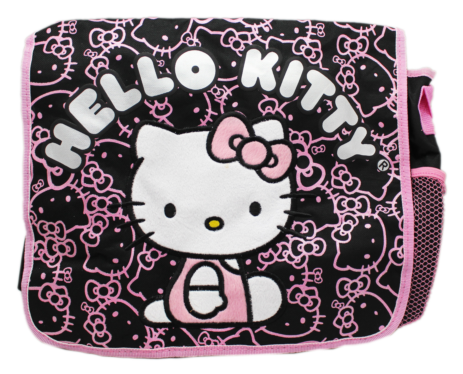 Sanrio's Hello Kitty Face and Bow Pattern Black/Pink Messenger Bag - image 1 of 1