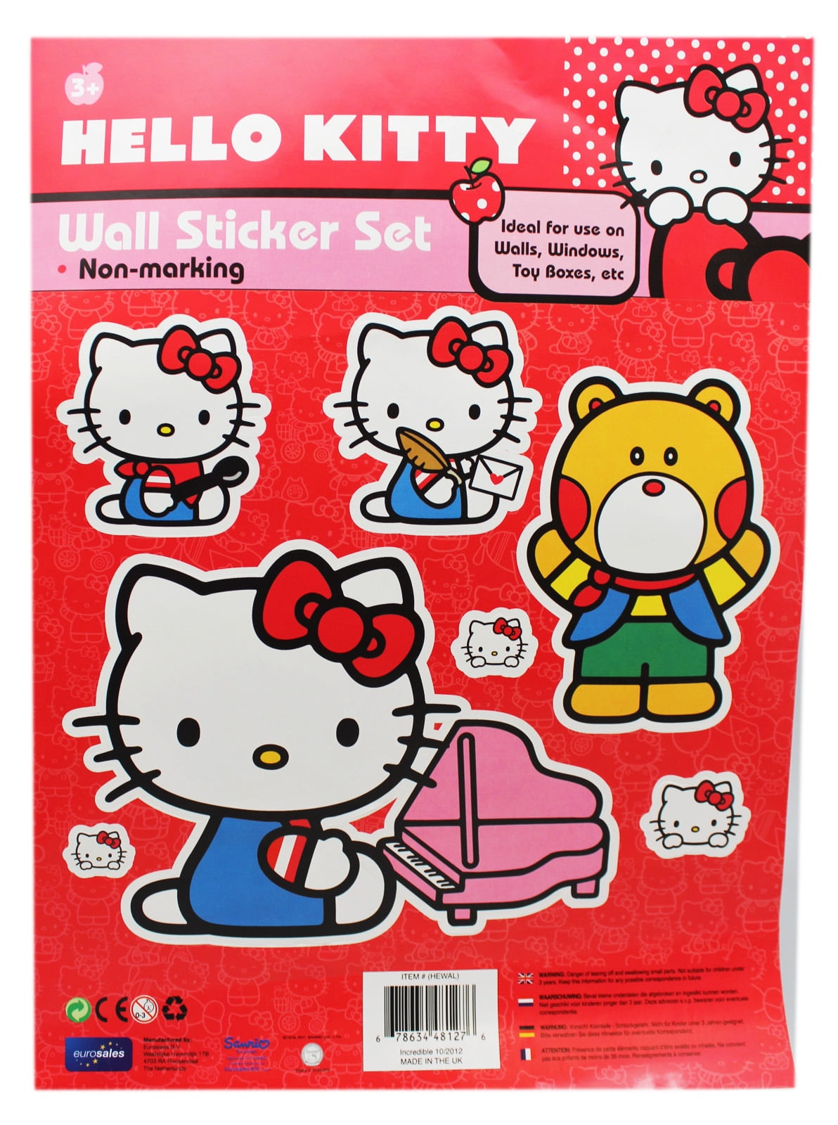 Sanrio's Hello Kitty NonMarking Wall Sticker Set (7 Stickers