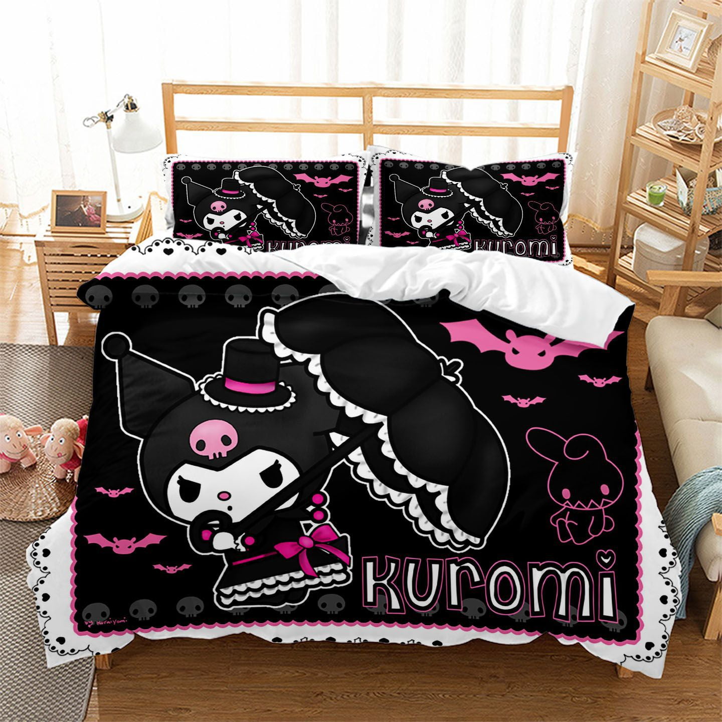 Sanrio series cute Kuromi three-piece bed set 3D digital printing ...