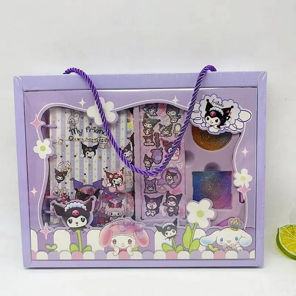 Sanrioed Anime Figure My Melody Children's Stationery Set Kuromi Cinnamoroll Notebook Sticker Cute Handbook Gift Box Girl Gift