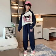 Sanrioed Anime Kuromi Children Sportswear Boy Girl Y2K Kpop Sweatshirt Tops Pants 2Pcs Suit Cute Cartoon Pullover Casual Clothes
