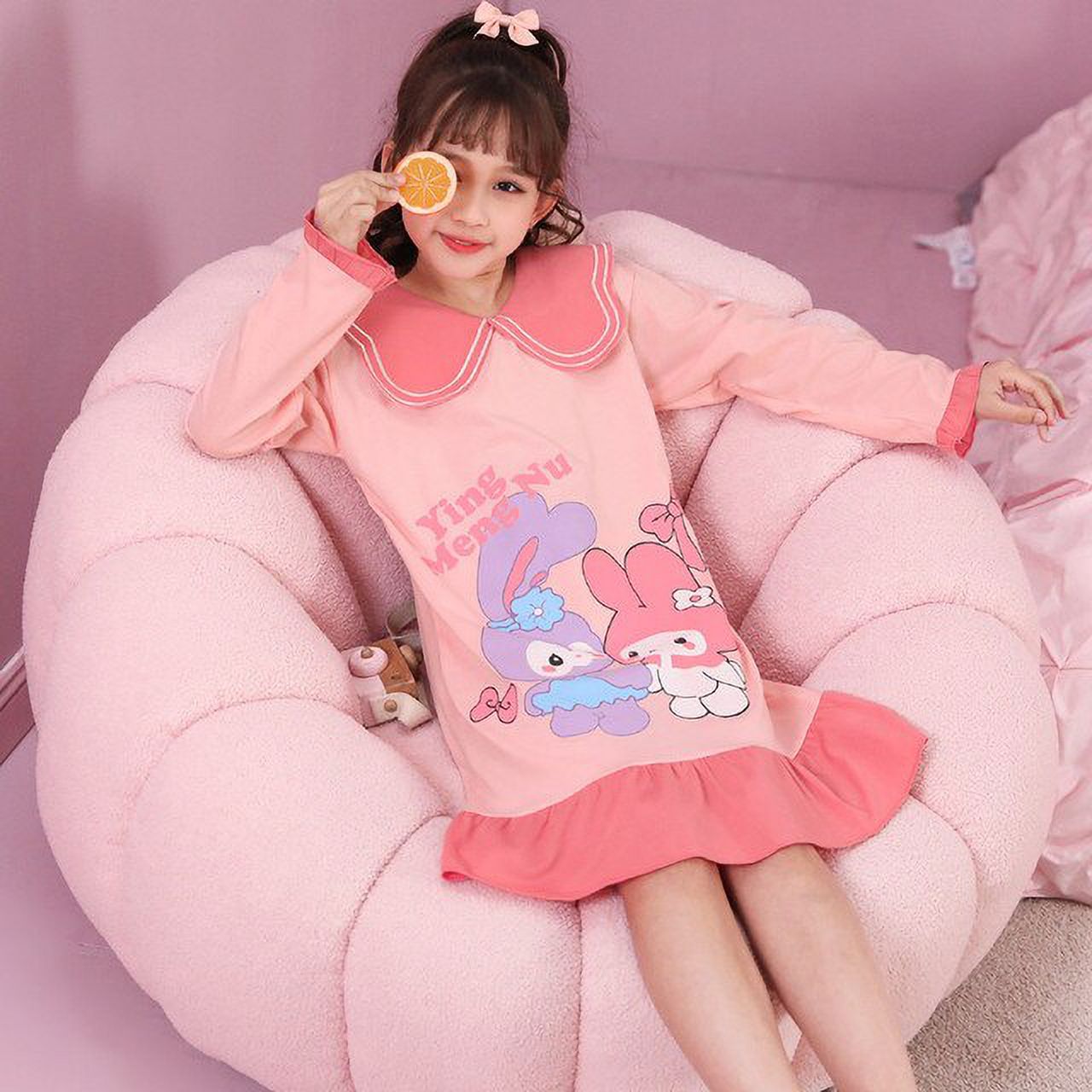 Sanrioed Anime Kuromi Melody Cinnamorol Kids Girl Nightgown Kpop