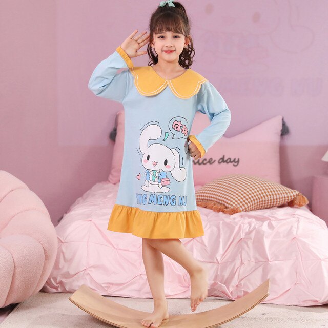 Sanrioed Anime Kuromi Melody Cinnamorol Kids Girl Nightgown Kpop