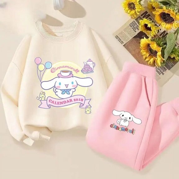 Sanrioed Autumn Children Sweater Sets Kawaii Cinnamoroll Kuromi Anime Pullover for Boys Girls Fashion Sports Spring Clothes 2023